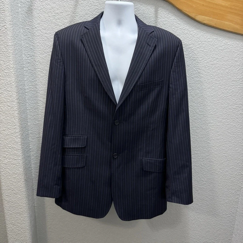 Ted Baker Endurance Blazer Mens 42L Navy‎ Purple Pinstripe Wool Jacket
